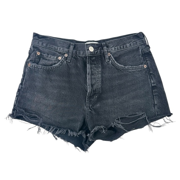 AGOLDE Parker Washed Black Raw Hem Distressed Denim Shorts sz 26 - Picture 1 of 8